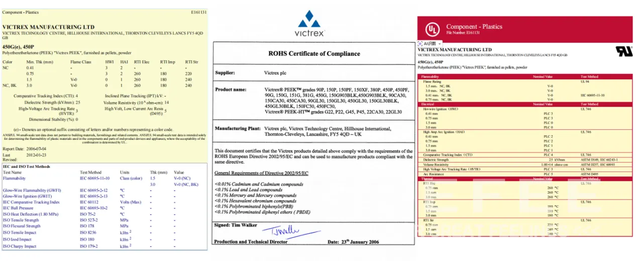 PEEK MSDS & ROHS & UI & UL Certificates